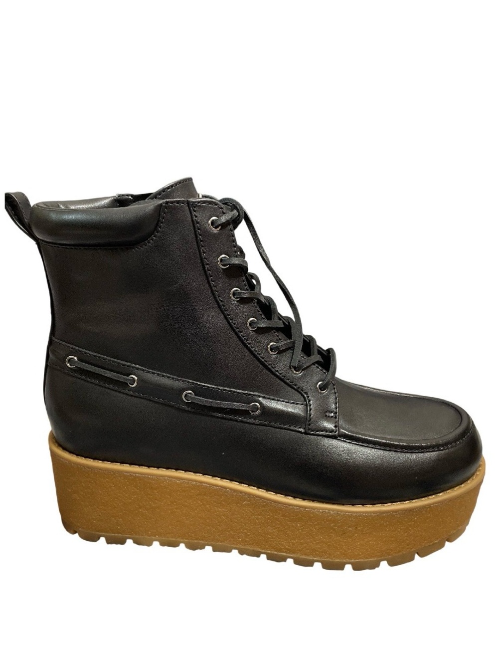 Michael Kors Black Leather Platform Lace-Up Ankle Boots with Tan Platform Size 9